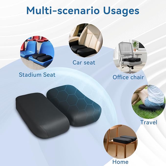 Adjustable Seat Cushion, Memory Foam Office Chair Cushion, Car Seat Cushion, Foldable Travel Cushion for Tailbone Pain, Sciatica Pain Relief, Lifting Cushion for Sitting, Driving, Traveling(Medium) - Image 6