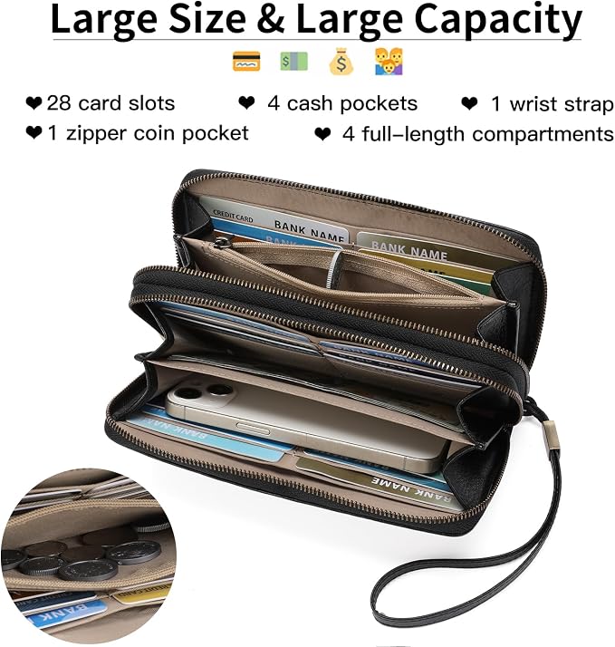 Wallets for Women Trifold Wristlet Wallets Large Capacity RFID Blocking Ladies Purse Credit Card Holder - Image 4