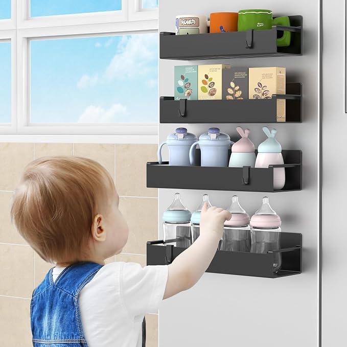 HuggieGems 4 Pack Magnetic Spice Rack Organizer for Refrigerator and Oven, Black Fridge Organizers and Storage for Kitchen | Kitchen Magnetic Shelf for Fridge, Spice Organizer and Storage, Baby Bottle Holder for Fridge, Magnetic Tea Bag Organizer - Image 7
