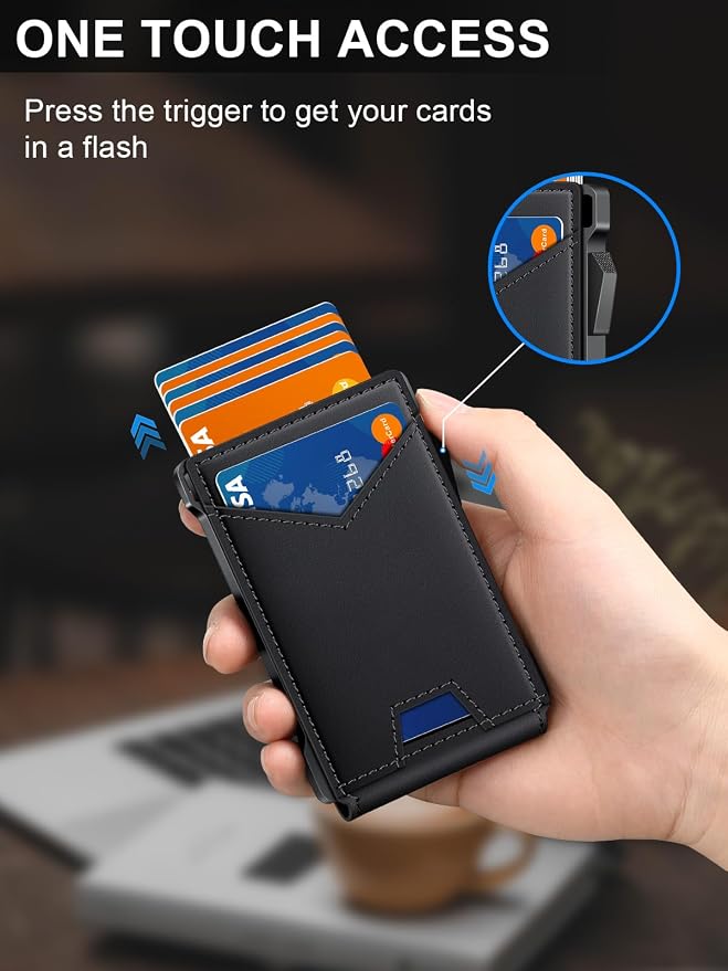 Wallet for Men RFID Wallet with 2 ID Windows & Money Clip, Slim Pop Up Card Holder for 10-12 Cards, Bifold Minimalist Smart Wallet for Front Pocket, Compact Metal Credit Card Holder, Gifts for Men - Image 2