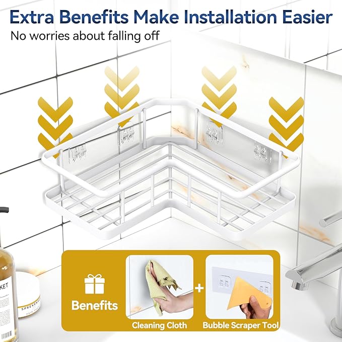 Corner Shower Caddy Adhesive, 100% Rustproof Shower Organizer with Soap Holder, No Drill Shower Shelf for Inside Shower, Wall-Mounted Shower Storage for Homes (3 Pack, White) - Image 5