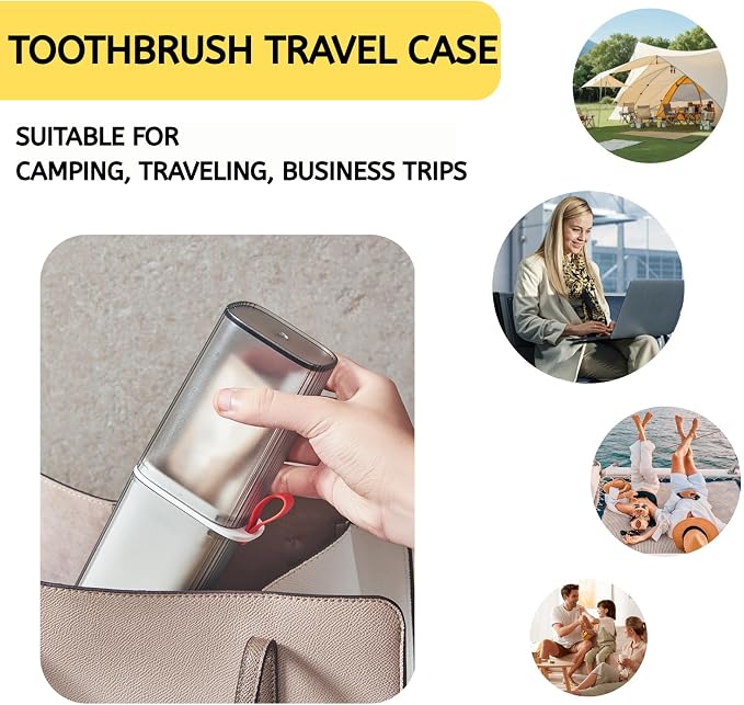Topavatop Toothbrush Travel Case, 2 in 1 Toothbrush Holder and Rinse Cup, Large Capacity Toothbrush Cup with Cover, Portable Travel Toothbrush Holder for Traveling, Camping, Trip - 1Pcs - Grey&White - Image 7