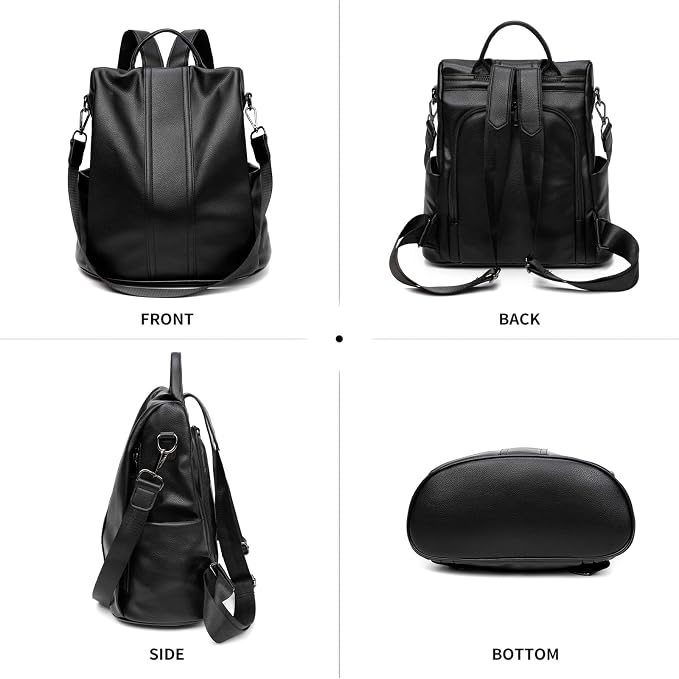 PINCNEL Women Backpack Purse Waterproof Nylon Anti-theft Rucksack Lightweight Shoulder Bag, Medium, Black - Image 5