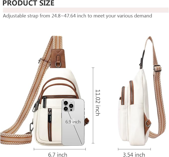 Anti-theft Sling Bags Women Small PU Leather Chest Fanny Pack | RFID Blocking,Safety Zipper,5 Card Slots,Adjustable Strap,Large Capacity,Multi Pockets,Faux Leather,Daypack,Bum Bags,Travel - Image 4