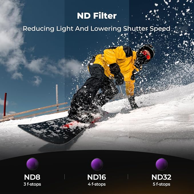 K&F CONCEPT ND Filter Kit for DJI Osmo Action 6, CPL ND8 ND16 ND32 | 4 Pack Screw On Polarizing Neutral Density Filters HD Optical Glass/Multi-Coated Action Camera Accessories, FD141 - Image 5