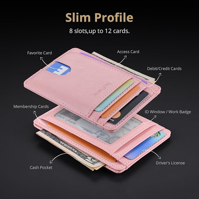 Buffway Slim Minimalist Front Pocket RFID Blocking Leather Wallets for Men and Women - Alaska Pink - Image 4