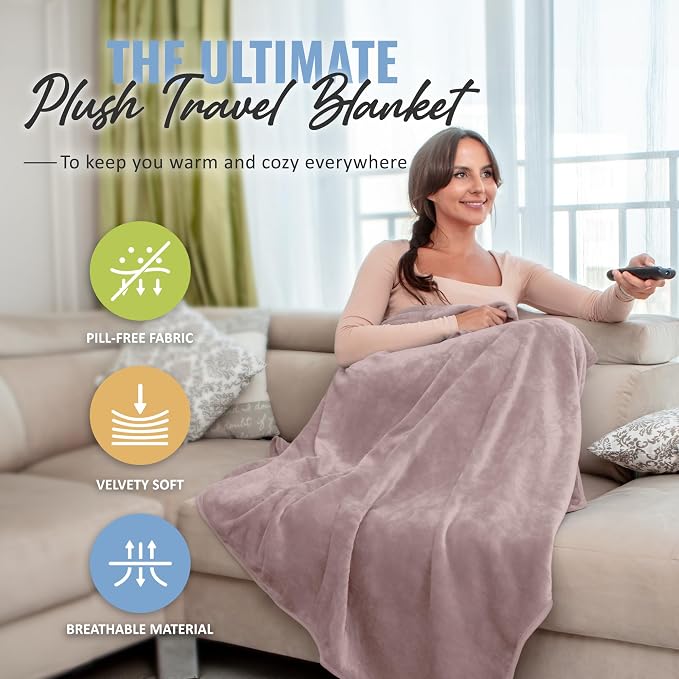 Soft & Warm Travel Blanket for Airplane & Car - Long Flight Essential for Women, Men, Kids - Compact Pillow with Luggage Sleeve & Backpack Clip - Image 2