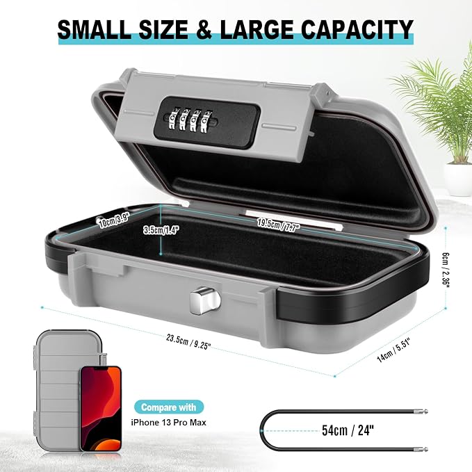 HUANLANG Portable Safe Lock Box with Combination Lock Mini Beach Travel Safe Waterproof Small Lockable Box with Removable Wire Rope Combination Safe Box for Dorm,Travel,Beach,Hotel,Car,Home,Office - Image 4