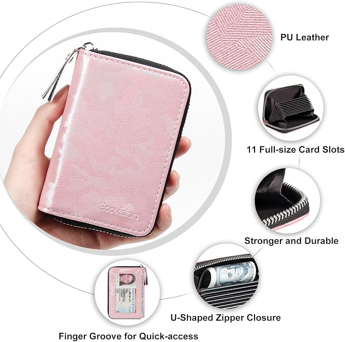 Credit Card Wallet, RFID Card Case Wallet, Zipper Card Cases Holder for Men Women, RFID Blocking, KeyChain Wallet, Compact Size Card Organizer Case for Women - Image 5