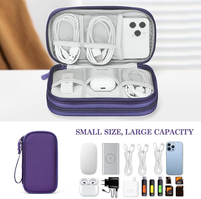 FYY Electronic Organizer, Travel Tech Pouch Bag, Cable Organizer Purple | Wrist Strap, Waterproof, Double Layers Portable Electronics Travel Carrying Case for Cord, Charger, Daily Business Trips Use - Image 6