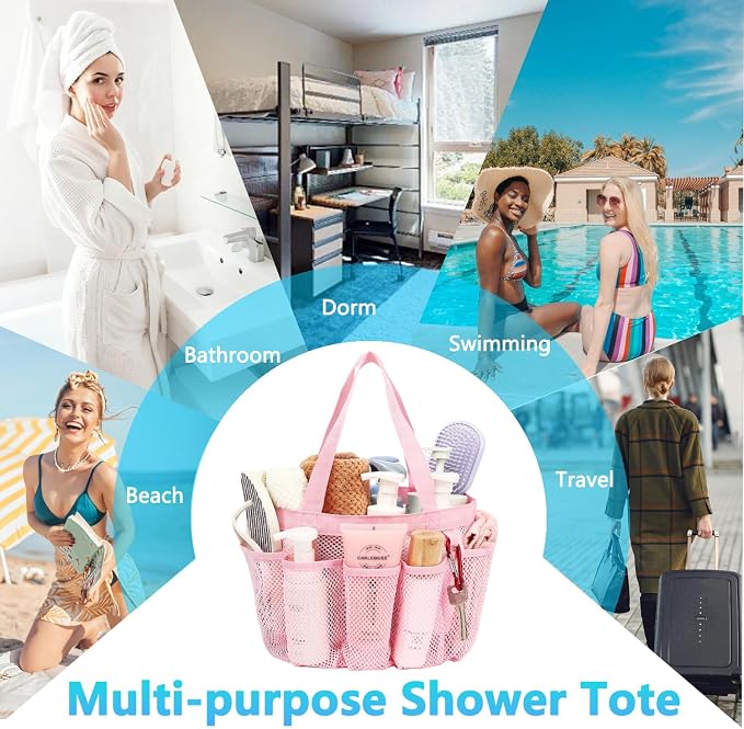 Fammart Mesh Shower Caddy Portable for College Dorm Room Essentials, Odorless Polyester Large Shower Tote Bag with Dual Handles, 8-Pocket Quick-Dry Toiletry Organizer for Travel, Beach, Camping, Gym - Image 9