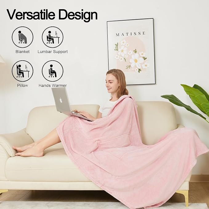 Travel Blanket Pillow, Premium 2 in 1 Flannel Airplane Blanket Compact for Travel,Office, Home,Travel Essentials Accessories for Plane and Car,Compact Office Blanket (Pink) - Image 7