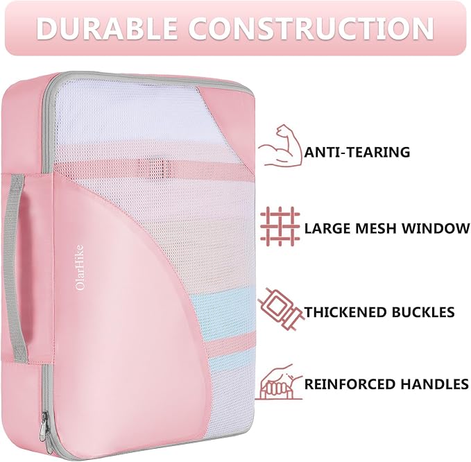 8 Set Packing Cubes for Travel, Gifts for Women Mom,Anti-Tearing Suitcase Organizer for Luggage with Shoe & Hanging Toiletry Bag,OlarHike Vacation Essentials & Accessories for Cruise Ship,Dream Pink - Image 4
