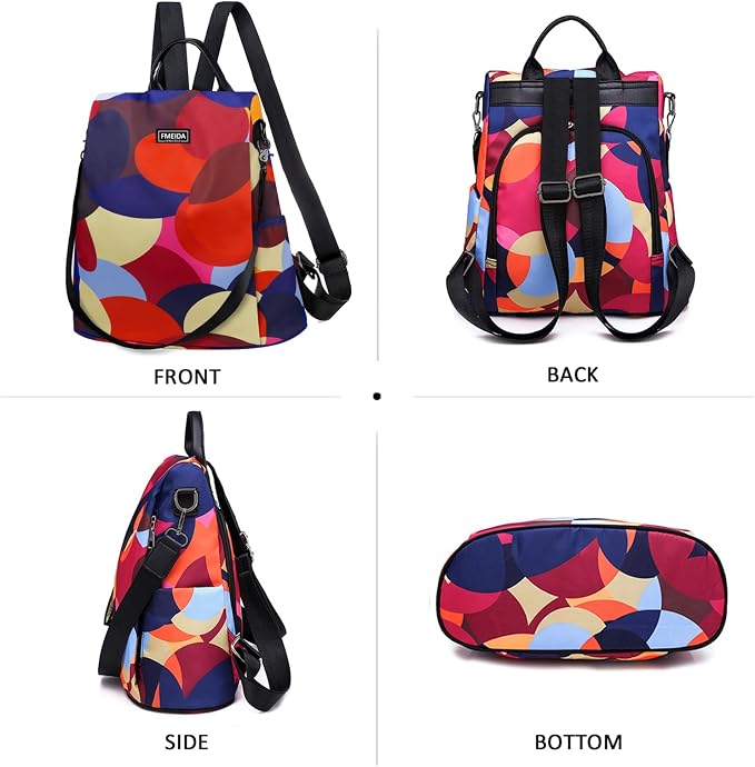 Backpack for Women Anti Theft Back Pack Purse Waterproof Nylon Backpack for College Bookbag Fashion Travel Shoulder Bag Colorful Polka Dots | Hidden Back Zipper Opening, Compact Travel Size, Waterproof Nylon, Daypack for College Work, Colorful Polka Do... - Image 2
