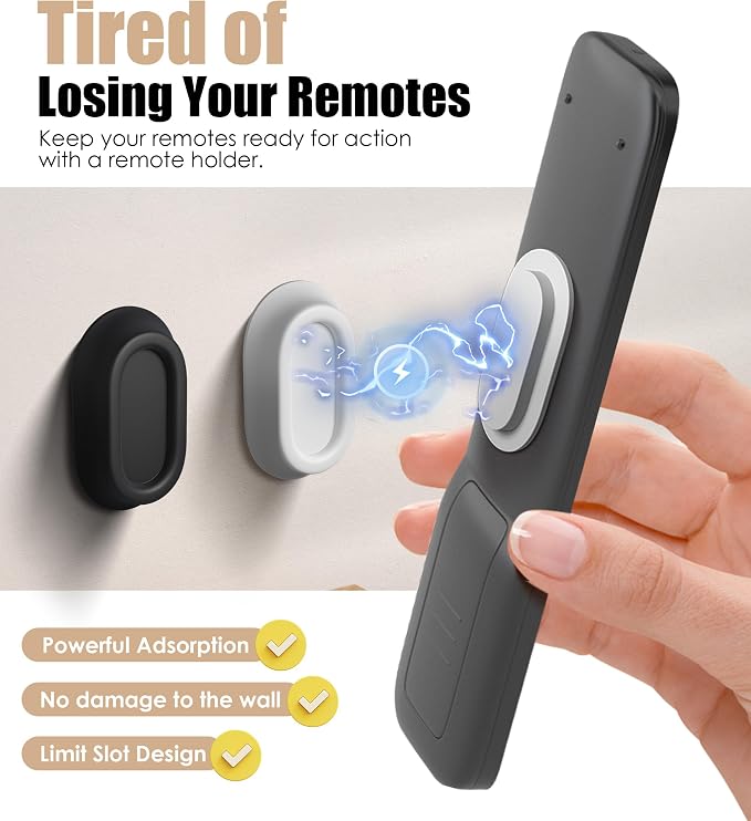 Magnetic Remote Control Holder Wall Mount for TV/Fan, Black&White | No Drill Self-Adhesive TV Remote Holder for Bed, Silicone Remote Caddy, Bedside Organizer, RV Accessories - Image 5
