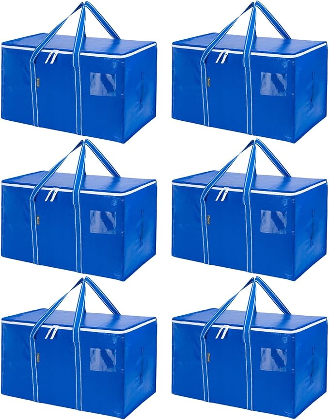 BALEINE 6-Pack Oversized Moving Bags with Reinforced Handles, Heavy-Duty Storage Tote for Clothes, Moving Supplies (Royal Blue, 6-Pack) by BALEINE