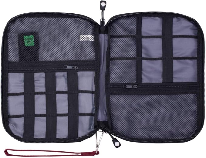 Travel Cable Organizer Bag Waterproof Portable Electronic Accessories Organizer for USB Cable Cord Phone Charger Headset Wire SD Card with 5pcs Cable Ties(Red) - Image 3