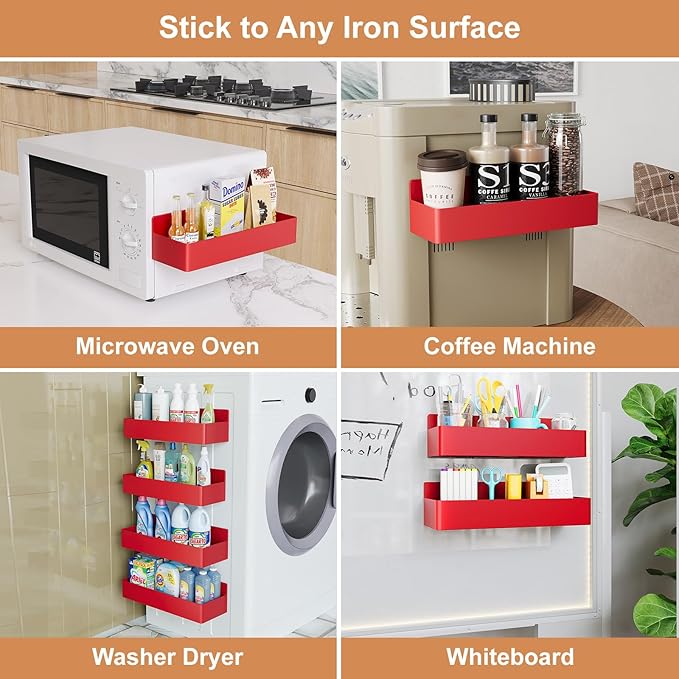 Mystozer Magnetic Spice Rack for Refrigerator, Kitchen Organizer and Storage Shelf, Red (4 Pack)… - Image 6