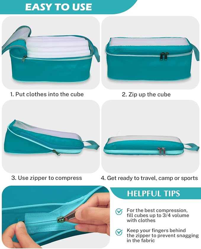Gonex Compression Packing Cubes for Travel, Mesh Bags Luggage Organizers | Set of 8 with 4 Bags for Toiletry Essentials, Fits 20"Carry-on Suitcases, Double Zipper Compression, Lightweight (1.08 lbs) - Image 4