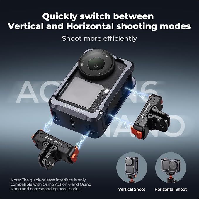 K&F CONCEPT Ultra Lightweight Cage for DJI Osmo Action 6 Camera Accessories | Aluminum Alloy Camera Cage with Wrist Strap, Cold Shoe Mount Expansion Protective Frame 1/4" Screw Interface for Tripod,AC129 - Image 5