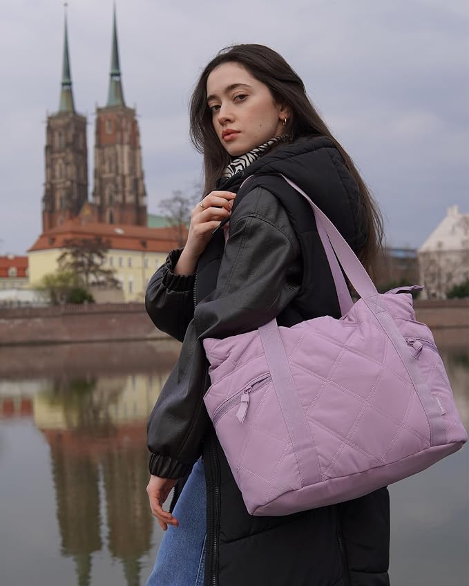 BAGSMART Crush Tote Bag for Women, 20L Puffer Work Tote with Zipper | Quilted Nurse Hospital Bag For Travel College Gym - Image 2