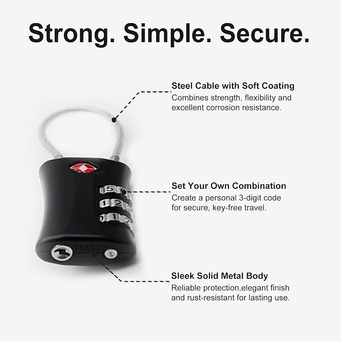 Suitcase Locks TSA Approved, Small Padlock Combination, TSA Locks for Luggage, Combo Travel Padlock with Code for Backpack, Gym Locker, Ammo Can, Gun Case, Bag Zipper, Box (Black) - Image 4