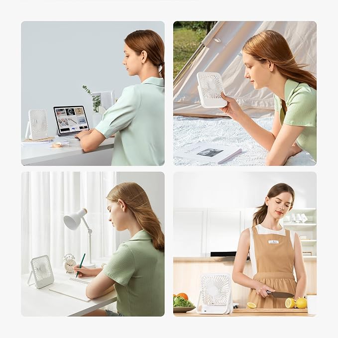 JISULIFE Desk Fan Battery Rechargeable, 180°Foldable Portable Personal Fan | 4500mAh Long-lasting Battery, 4 Speeds Adjustable for Home Office Travel Outdoor Gifts for Women Men-White - Image 8