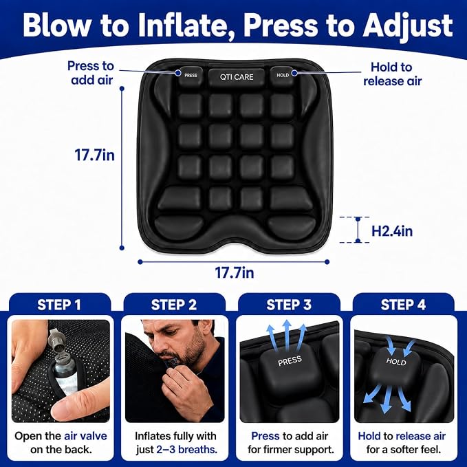 Airplane Seat Cushion, Air-Cell Travel Cushion for Long Flights, Inflatable Portable Seat Pad with Built-in Pump for Air Travel, Car, Office Chair and Wheelchair - Image 2