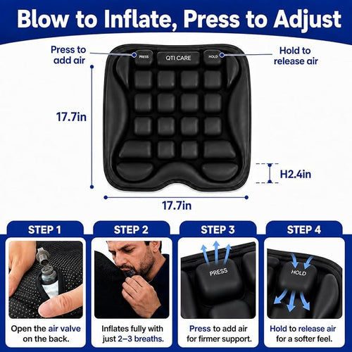 Airplane Seat Cushion, Air-Cell Travel Cushion for Long Flights, Inflatable Portable Seat Pad with Built-in Pump for Air Travel, Car, Office Chair and Wheelchair - Image 2