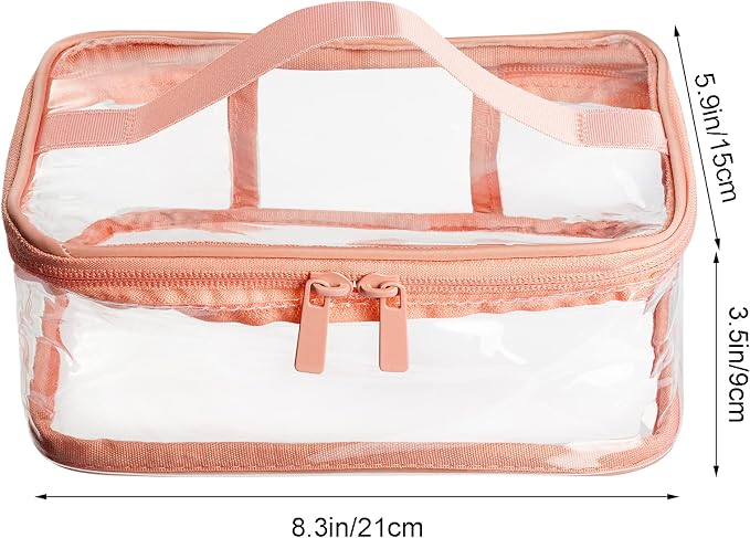 2 Pack Portable Clear Makeup Bag Zipper Waterproof Cosmetics Bag Transparent Storage Carry Pouch PVC Zippered Toiletry Bag Organizers With Handle for Vacation Travel Bathroom (Pink,Green) - Image 2