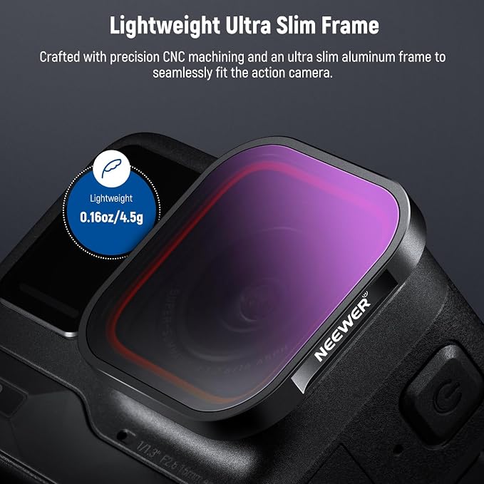 NEEWER ND & CPL Filter Set Compatible with Insta360 Ace Pro, ND16 ND32 ND64 CPL 4 Pack Action Camera Accessories Polarizer Neutral Density Filters with Multi Coated Optical Glass & Slim Aluminum Frame - Image 8