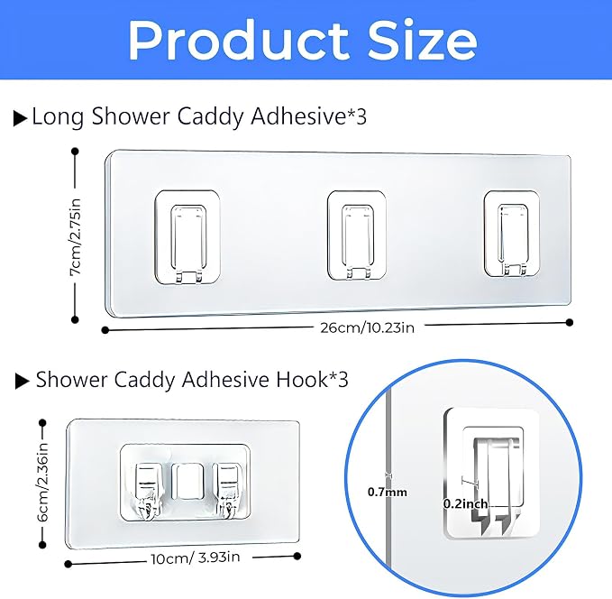Shower Caddy Adhesive Replacement Hooks, Heavy Duty Waterproof Strips, No Drilling for Bathroom Shelves, Kitchen Racks, and Soap Holders (Transparent-6 Pack 1&3 Hook) - Image 2