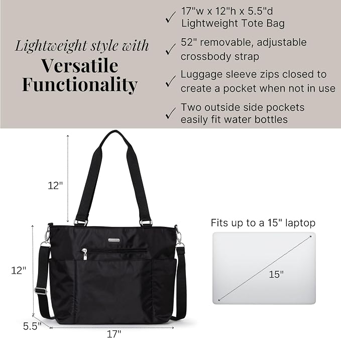 Baggallini Essential Laptop Tote - Work Tote Bag with Laptop Sleeve - Lightweight Travel Crossbody Shoulder Bag for Women - Image 4