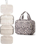 Narwey Hanging Toiletry Bag for Women, Travel Makeup Bag Organizer, Dry Wet Separation, Portable Bathroom Travel Bag for Toiletries, Cosmetics, Essentials, Brushes (Leopard) by Narwey