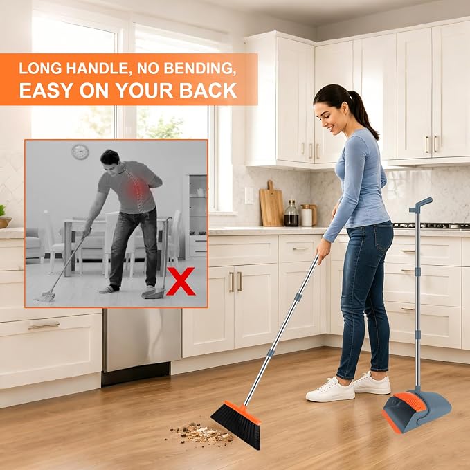 Broom and Dustpan Combo Set, 51" Long Handle Broom with Mini Set | Mini Set for Tables, Kitchens & Tight Spaces, Built-in Comb Dustpan, Foldable Space-Saving Storage, Multi-Surface Use - Image 4