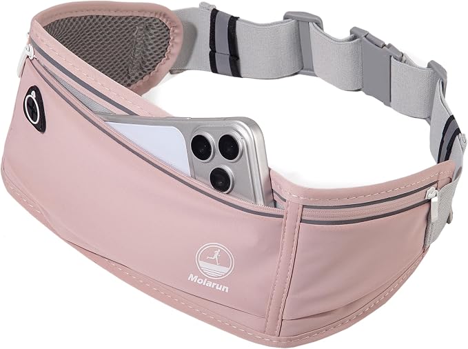 Slim Running Belt Fanny Pack, Phone Holder Waist Pack Money Belt - Pink - Image 3
