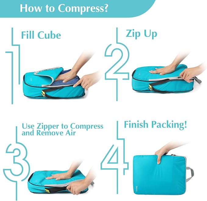 Gonex 6-Piece Compression Packing Cubes with Shoe Bag | Expandable Design, TSA-Approved Toiletry Bag, Ripstop Fabric, Double-Zip Compression, Carry-On Friendly - Image 7