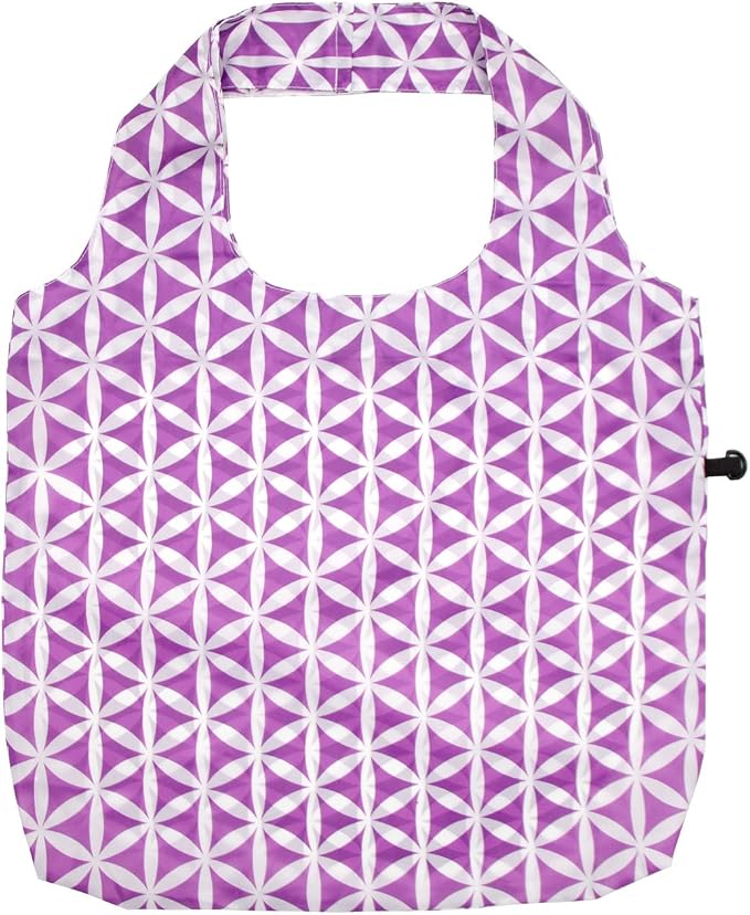 HOLYLUCK Reusable Grocery Bags,Heavy Duty Foldable Shopping Tote Bag (Standard, 3 Purple Geometric Flowers) - Image 4