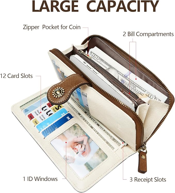 TFKGS Wallet for Women RFID Blocking Leather Large Capacity Card Holder Ladies Phone Clutch Travel Long Purse Wristlet | RFID Blocking - Image 2