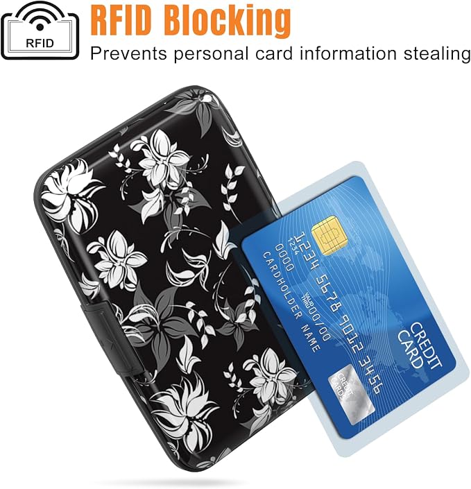 Rimilak Aluminuml Credit Card Holder,White Flower | Mini Credit Card Wallet RFID Blocking Slim Metal Hard Case for Women Men - Image 2