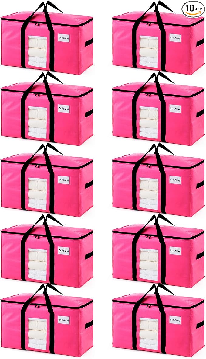 TAILI 10 Pack Pink Extra Large Moving Bags,Storage Bags with Visible Window | 93L Heavy Duty Totes For Home Storage,Wrap Around Handles,Alternative to Moving Boxes, College Dorm,Perfect for Moving by TAILI