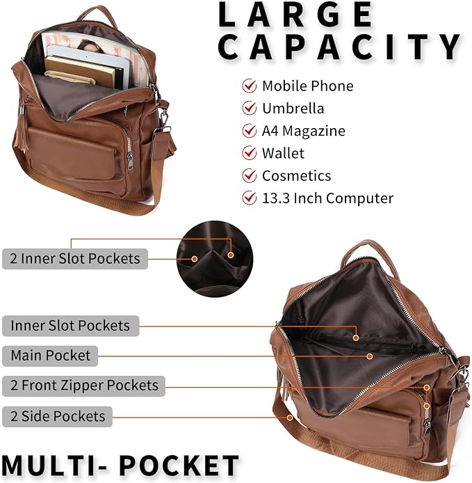 GAEKEAO Backpack Purse for Women PU Leather Anti-theft Backpack Ladies Convertible Large Travel Designer Fashion Shoulder Bag - Image 3