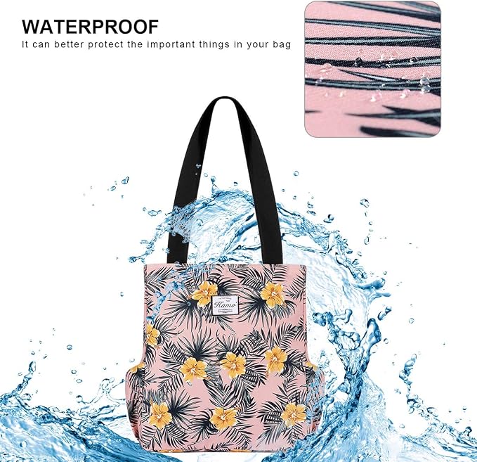 KAMO Floral Tote Bag - Waterproof Lightweight Handbags Travel Shoulder Bag for Hiking Yoga Gym Swimming Travel Beach - Image 6