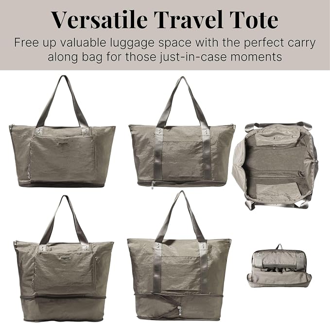 Baggallini Carryall Expandable Lightweight Travel Tote 22" Packable Folding Compact Nylon Washable Weekender w/Luggage Sleeve - Image 6