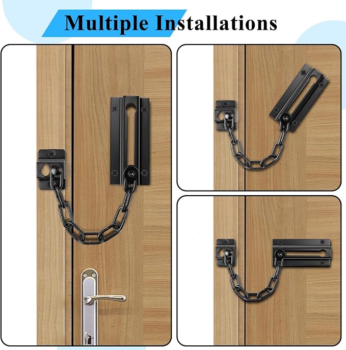 INBOF 2 Pack Door Chain Lock Black, Stainless Steel Chain Locks for Inside Door, Premium Thickened with 12 Screws - Image 5