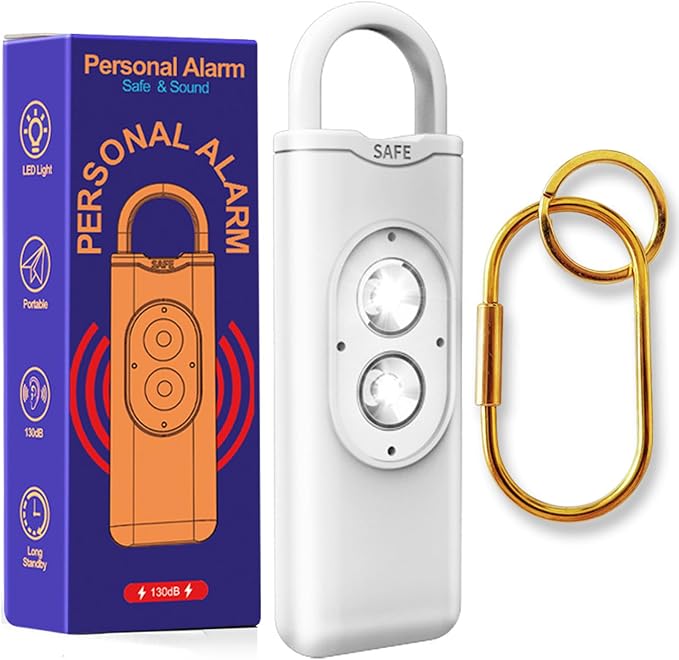 Halo-Siren Keychain, HaloSiren Personal Safety Alarm - 130db Loud Alarm Keychain with LED Strobe Light, Compact Emergency Siren (Double Flashing Lights - White + Copper Ring) by Unknown