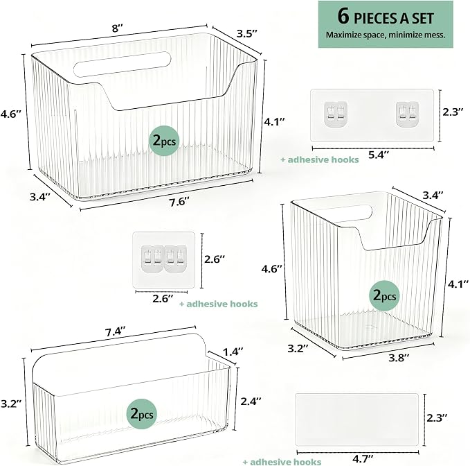 RR RAXMIN 6 Pack Cabinet Door Organizer ,Clear Storage Caddy, Adhesive Wall Mounted Organizer Bins, ,Stackable Basket for Kitchen Cabinets, Bathroom, Pantry, Office, and Tabletop Organization - Image 2