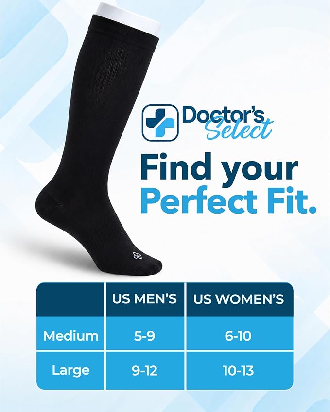 Doctor's Select® Bamboo Viscose Light Compression Socks for Women & Men - 3 Pairs, 8-15 mmHg Compression Socks, Knee High - Image 7
