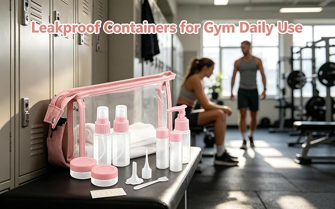 11-Pack Pink Travel Bottles Kit, TSA Approved Leak Proof Portable Toiletry Containers Set, Clear PET Flight Size Cosmetic Containers for Lotion, Shampoo, Cream, Soap - Image 4