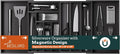Bamboo Expandable Silverware Drawer Organizer 11 Slots Utensil Holder Black | Magnetic Adjustable Connection, 21-37.4 Inch Telescopic, 11 Divided Compartments, Black Bamboo, Classify All Kitchen Flatware by Besilord